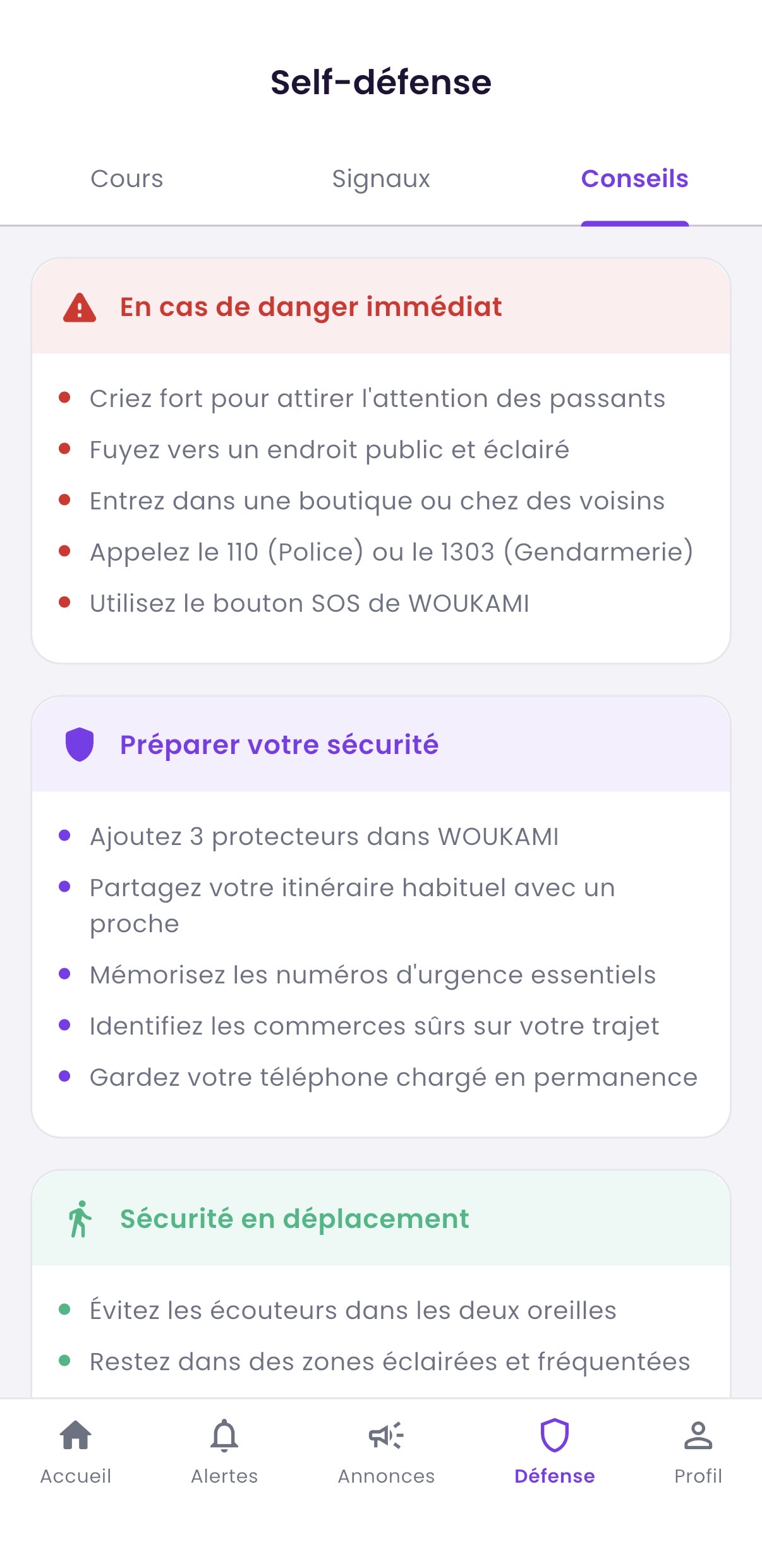 Conseils de sécurité