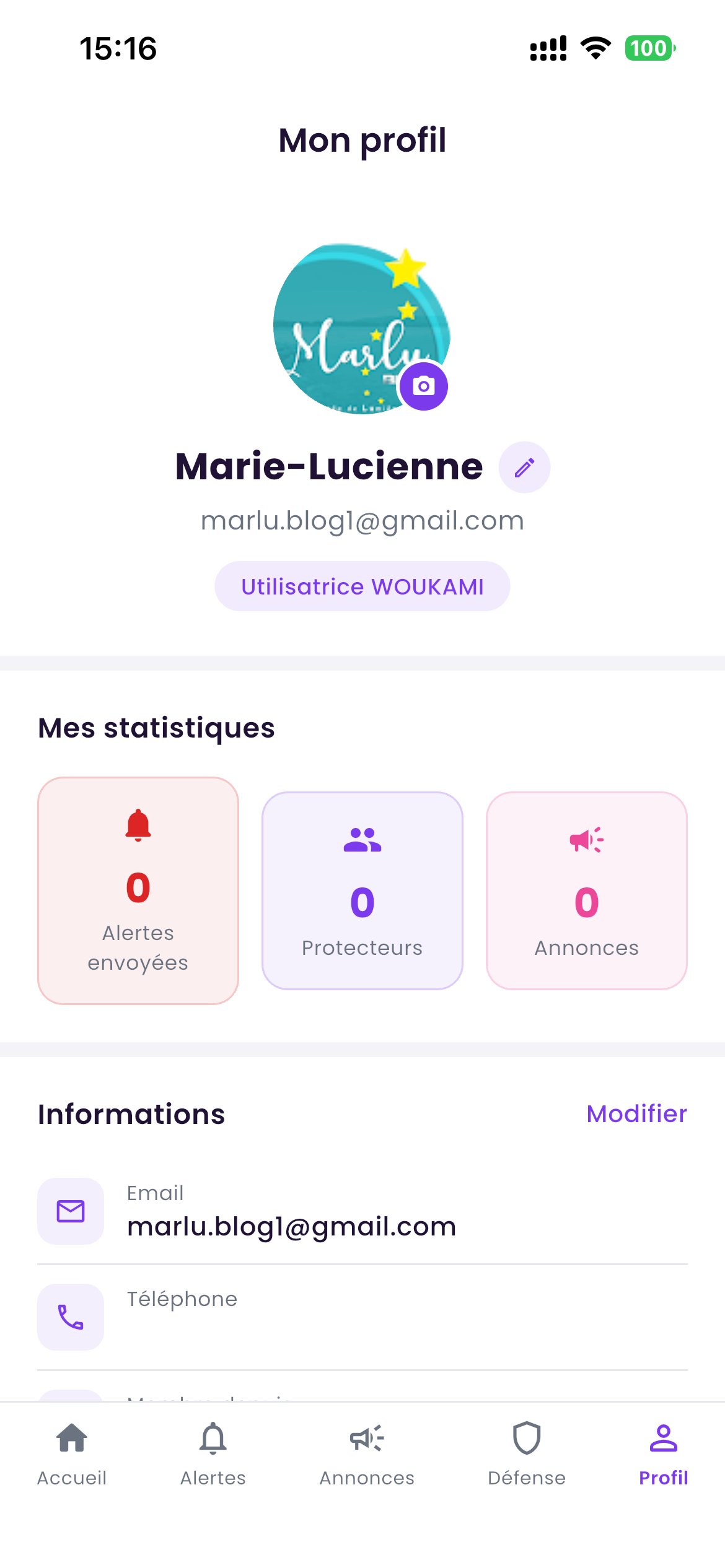 Page de profil utilisateur